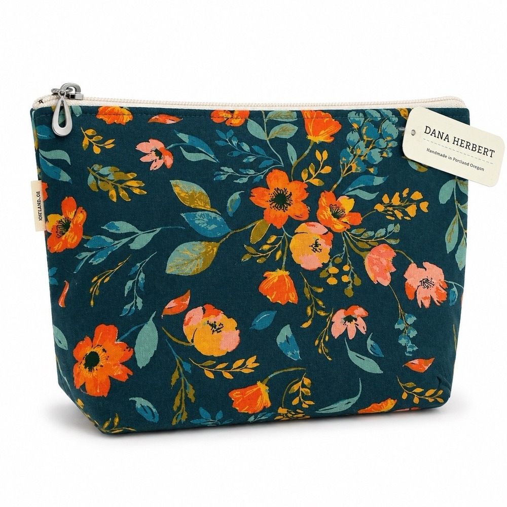 Dana Herbert Cosmetic Case NWT Floral Poppy Print Handmade Zipper Large Portland